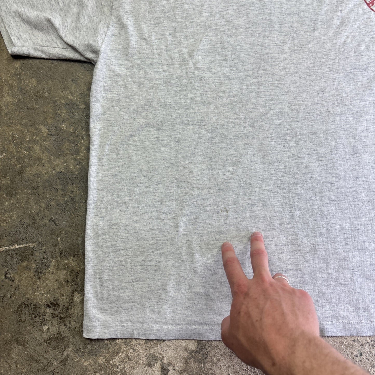 Vintage 90s Grey Graphic Baseball Single Stitch T-shirt | Size: XL