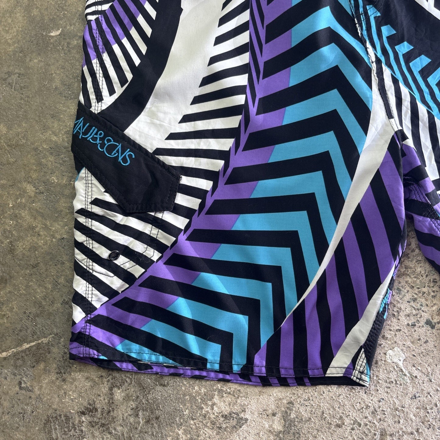 White & Purple Patterned Maui & Sons Board Shorts | W36”