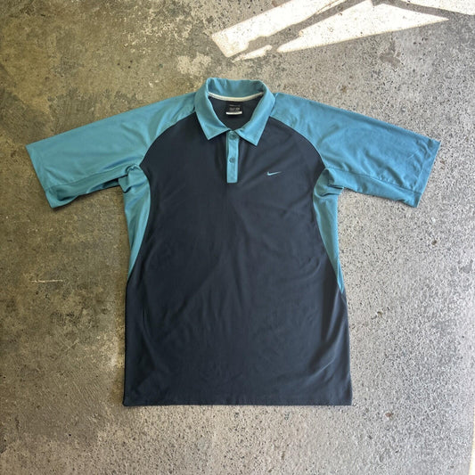 Navy & Blue Nike Dri-Fit Golf Button Up Polo Shirt | Size: L