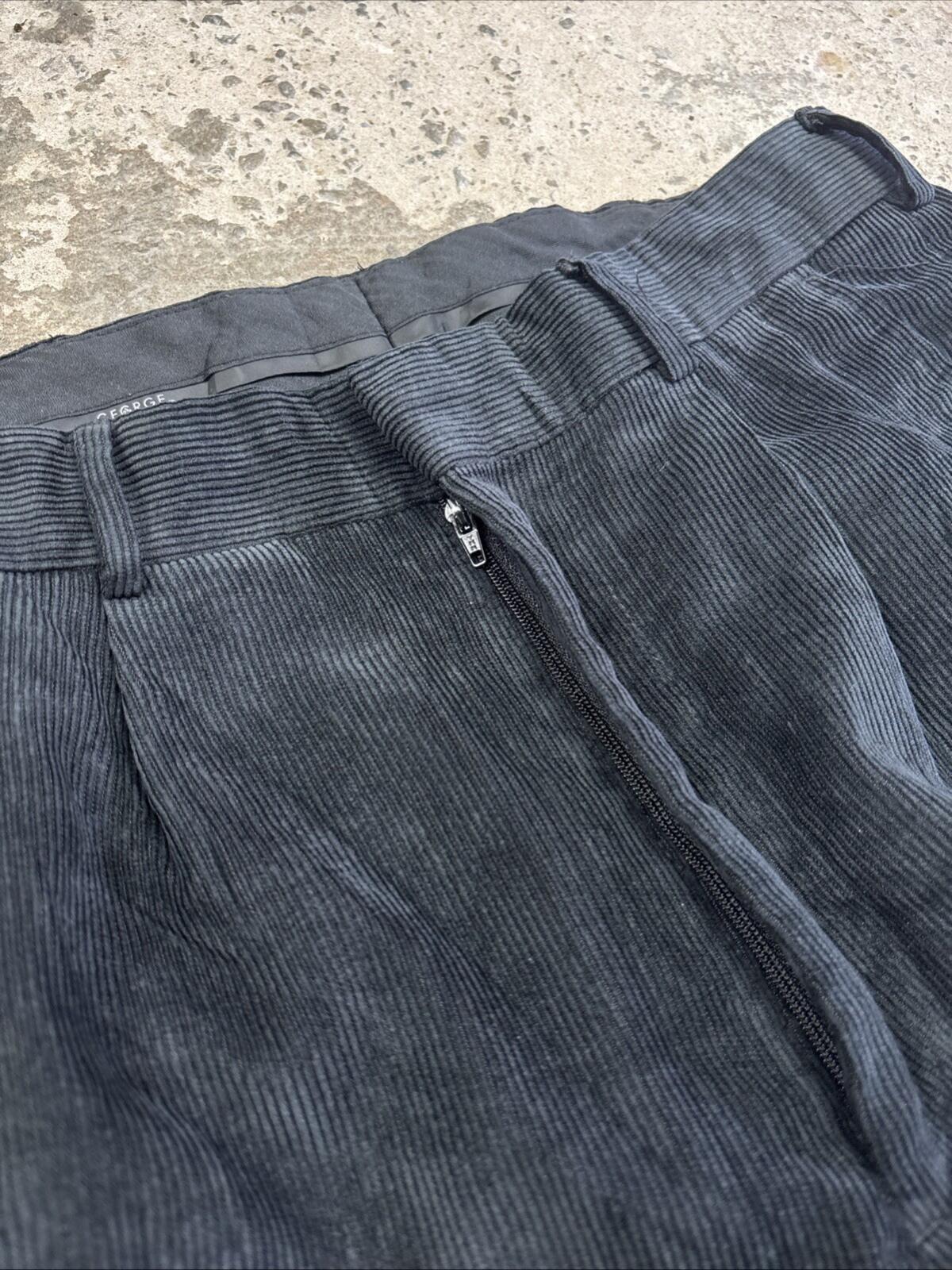 Black Corduroy George Straight Trousers | W30
