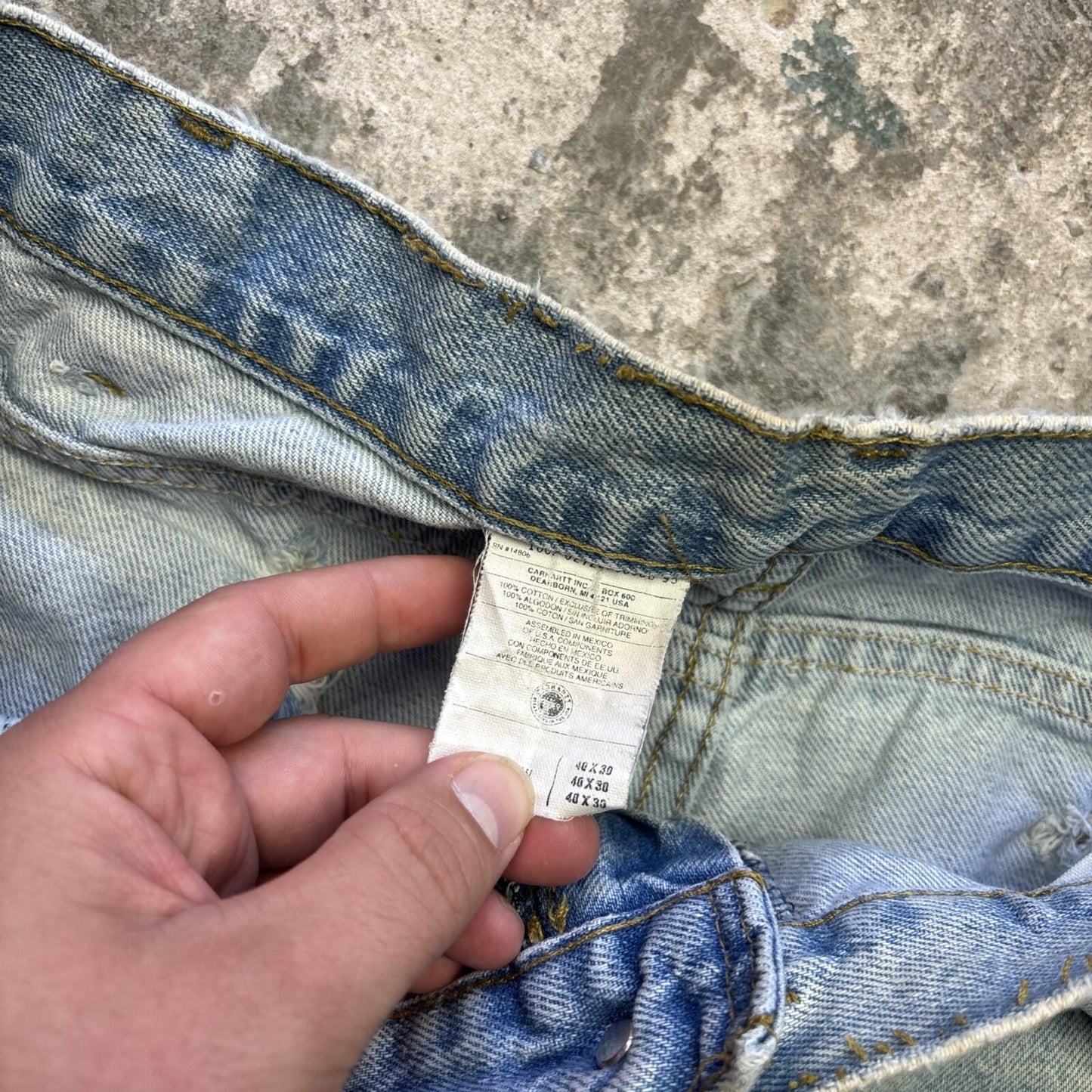Distressed Carhartt Blue Denim Men’s Jeans - W40L30
