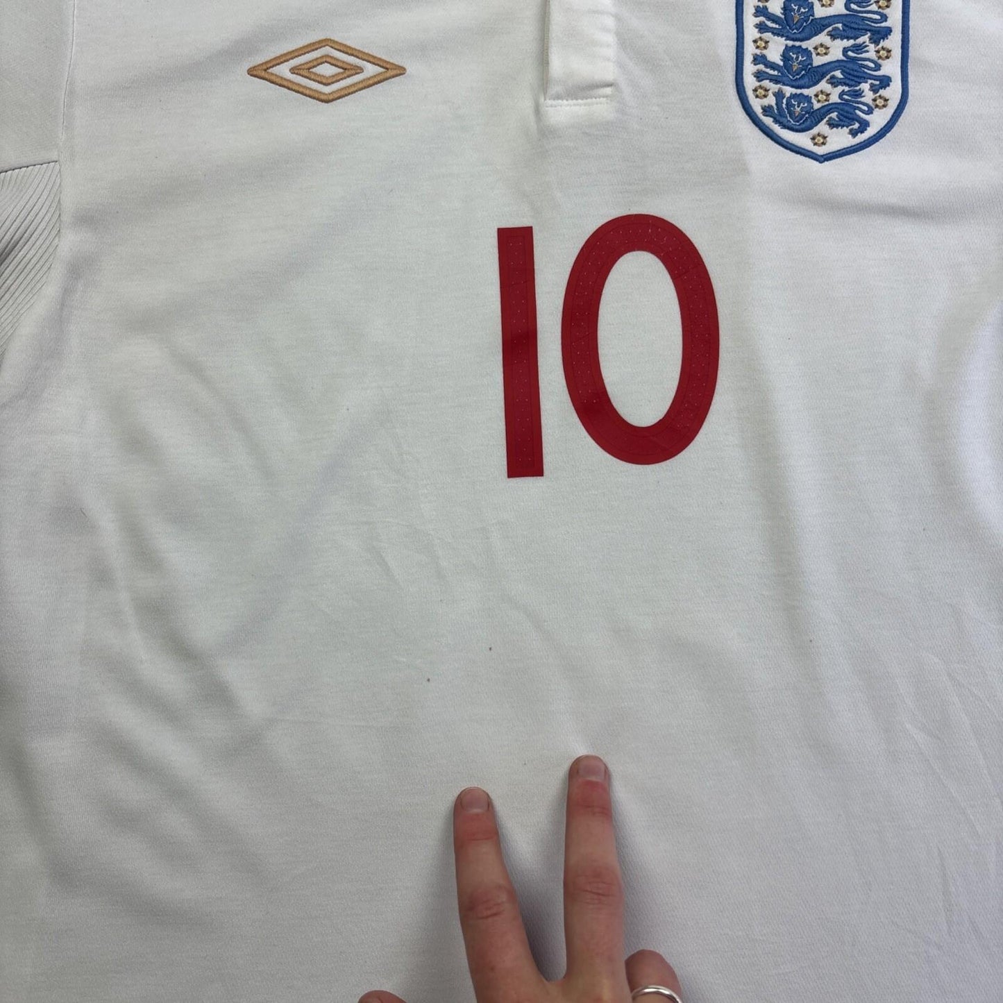 White Umbro 2009/10 England Rooney Football Shirt | Size L