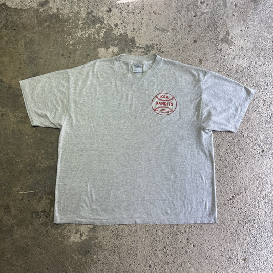 Vintage 90s Grey Graphic Baseball Single Stitch T-shirt | Size: XL