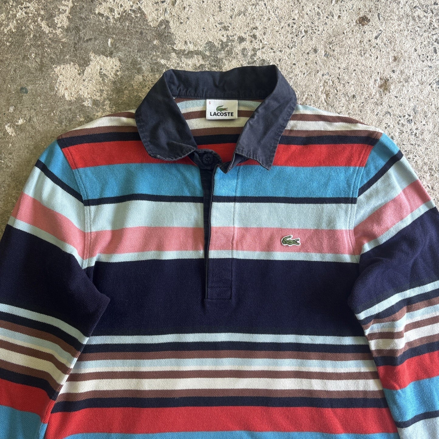 Multi-Coloured Striped Lacoste Long-Sleeve Polo Shirt  | Size S