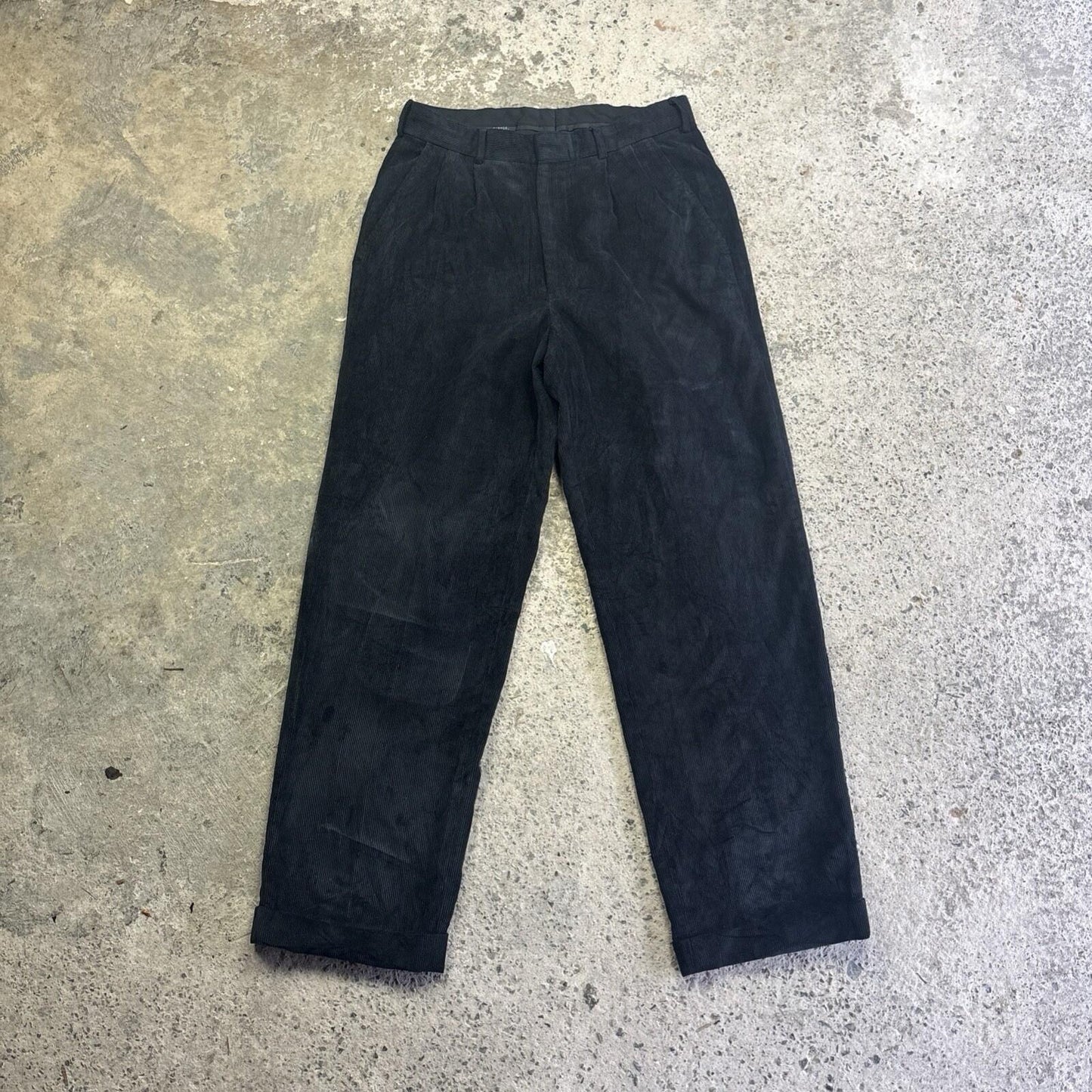 Black Corduroy George Straight Trousers | W30