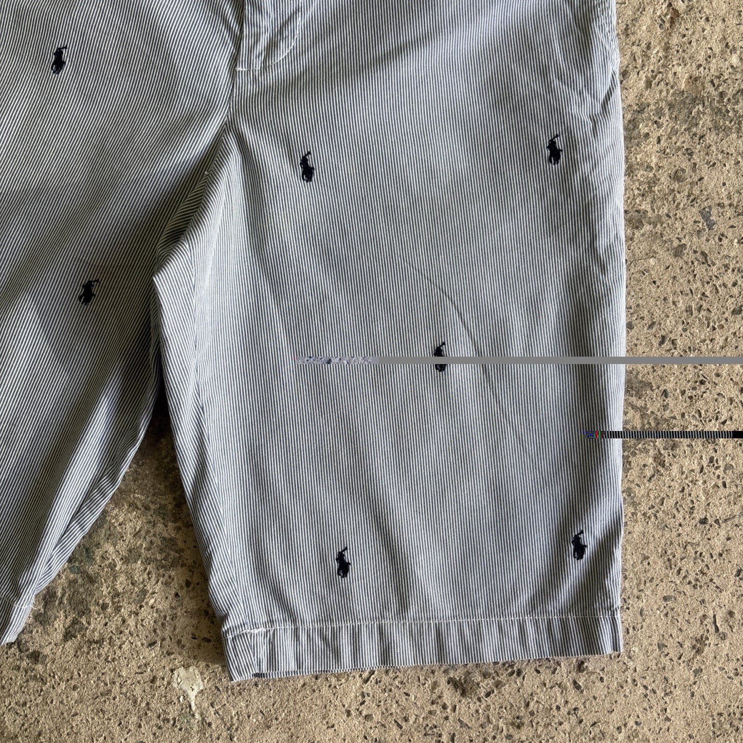 Blue & White Striped Ralph Lauren Logo Embroidered Shorts | W30"