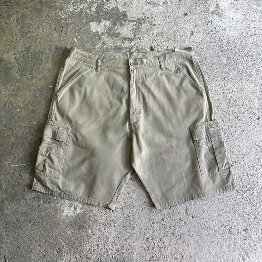 Khaki Green Wrangler Cotton Cargo Shorts | W40"