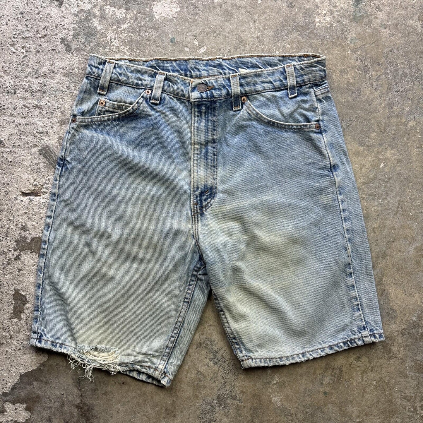 Distressed Vintage Levi’s 505 Blue Denim Shorts Made In USA - W34