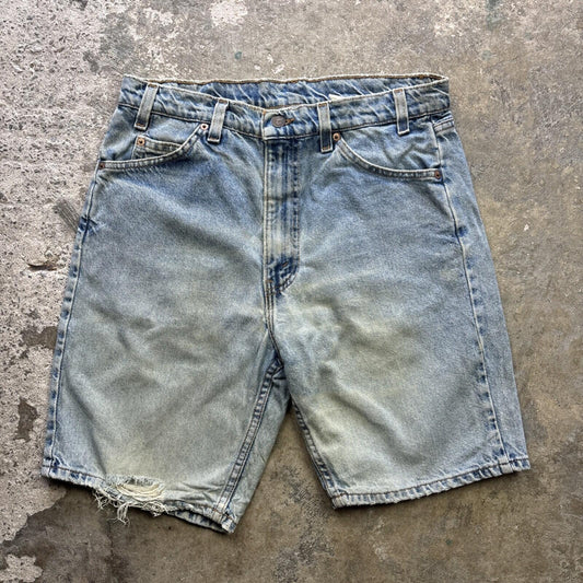 Distressed Vintage Levi’s 505 Blue Denim Shorts Made In USA - W34
