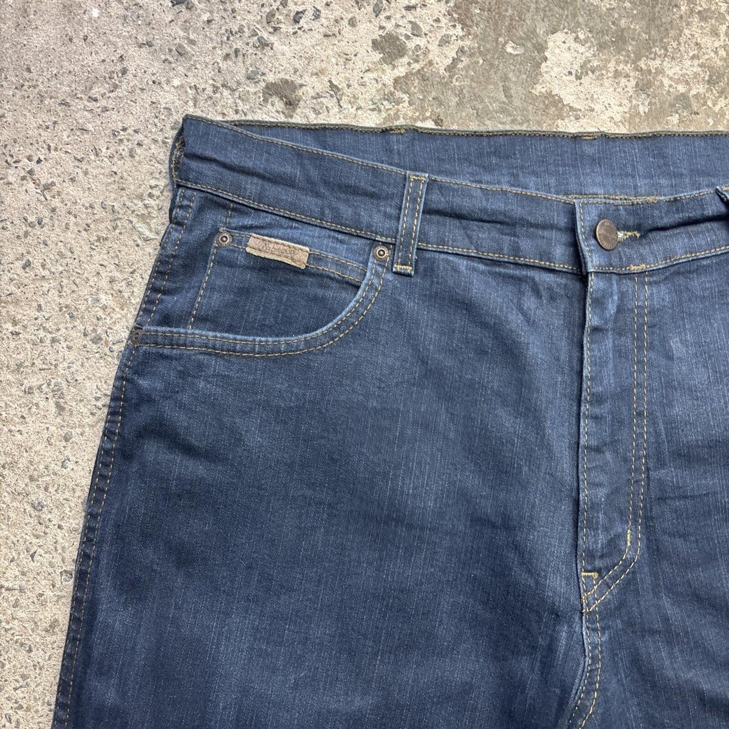 Navy Denim Wrangler Men’s Cut Off Texas Stretch Shorts | W38