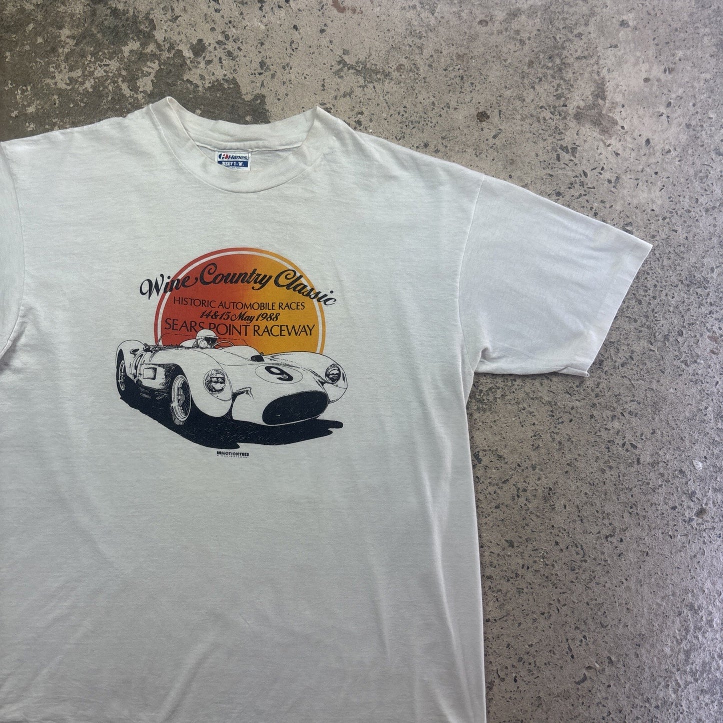Vintage White Racing Groahic Hanes T-shirt | Size XL