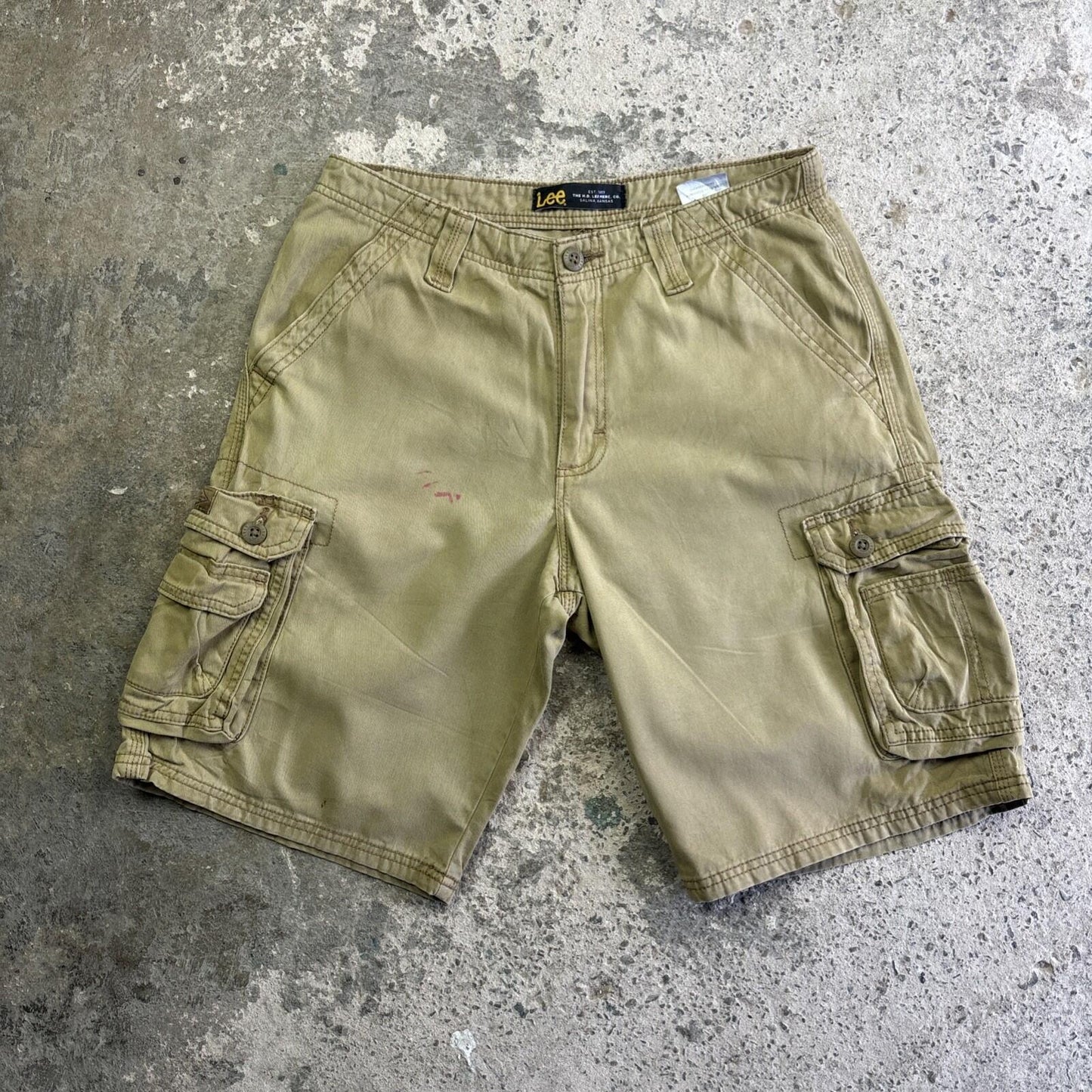 Khaki Green Cotton Lee Cargo Shorts | W30