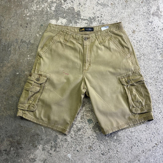 Khaki Green Cotton Lee Cargo Shorts | W30