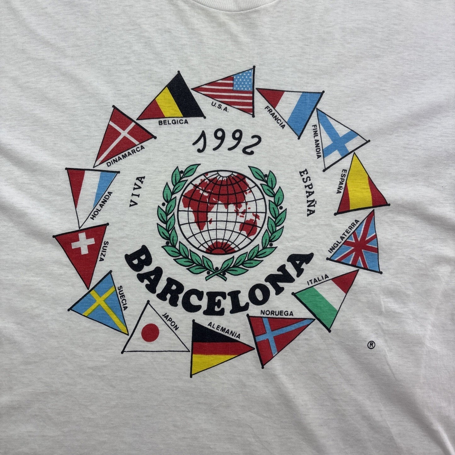 Vintage White Barcelona 1992 Olympics Graphic T-Shirt | Size L