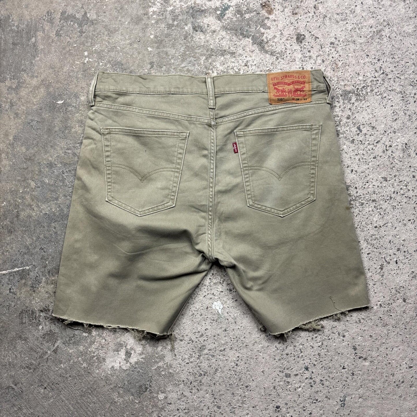Khaki Green Levi’s 510 Cut-Off Cotton Shorts | W34"