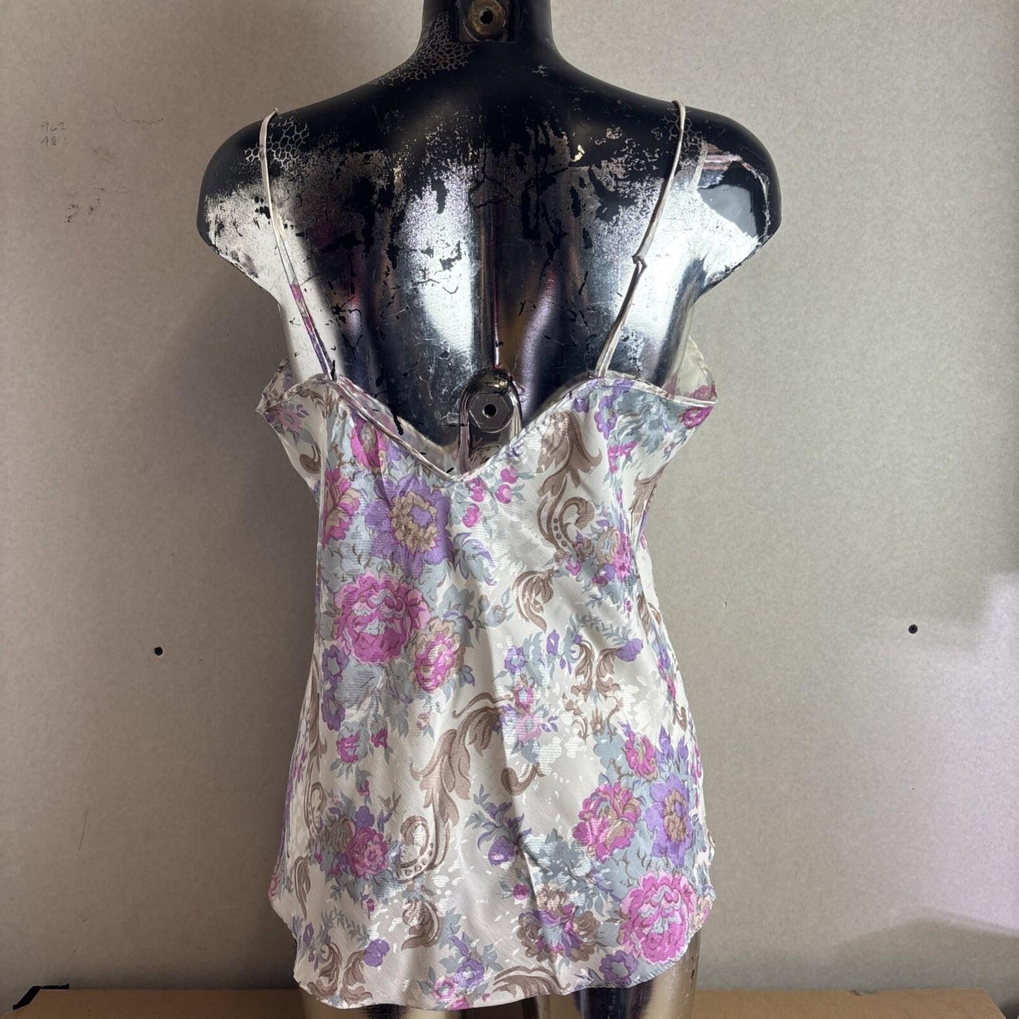 Cute Y2K Floral Shiny Cami Top With Lace Chest | Size M 10-12