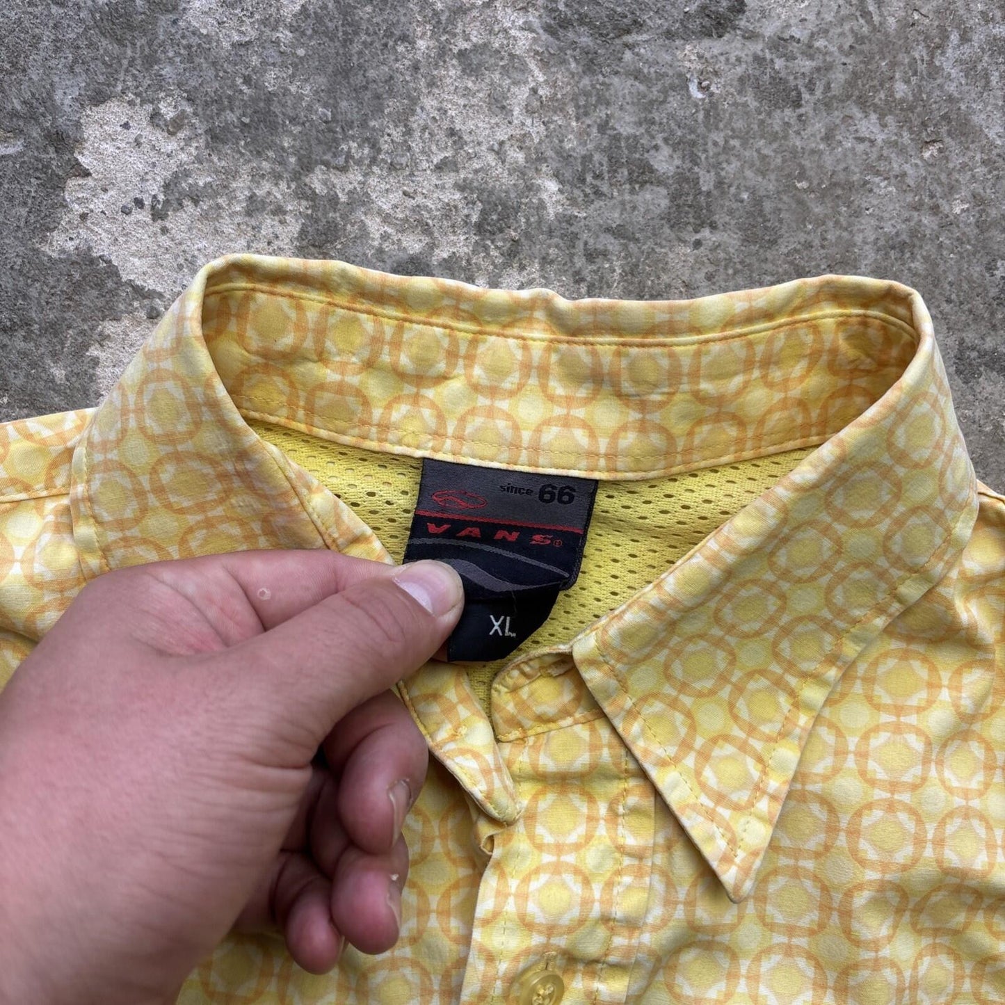 Vintage Yellow Patterned Vans Men’s Short Sleeved Shirt - XL