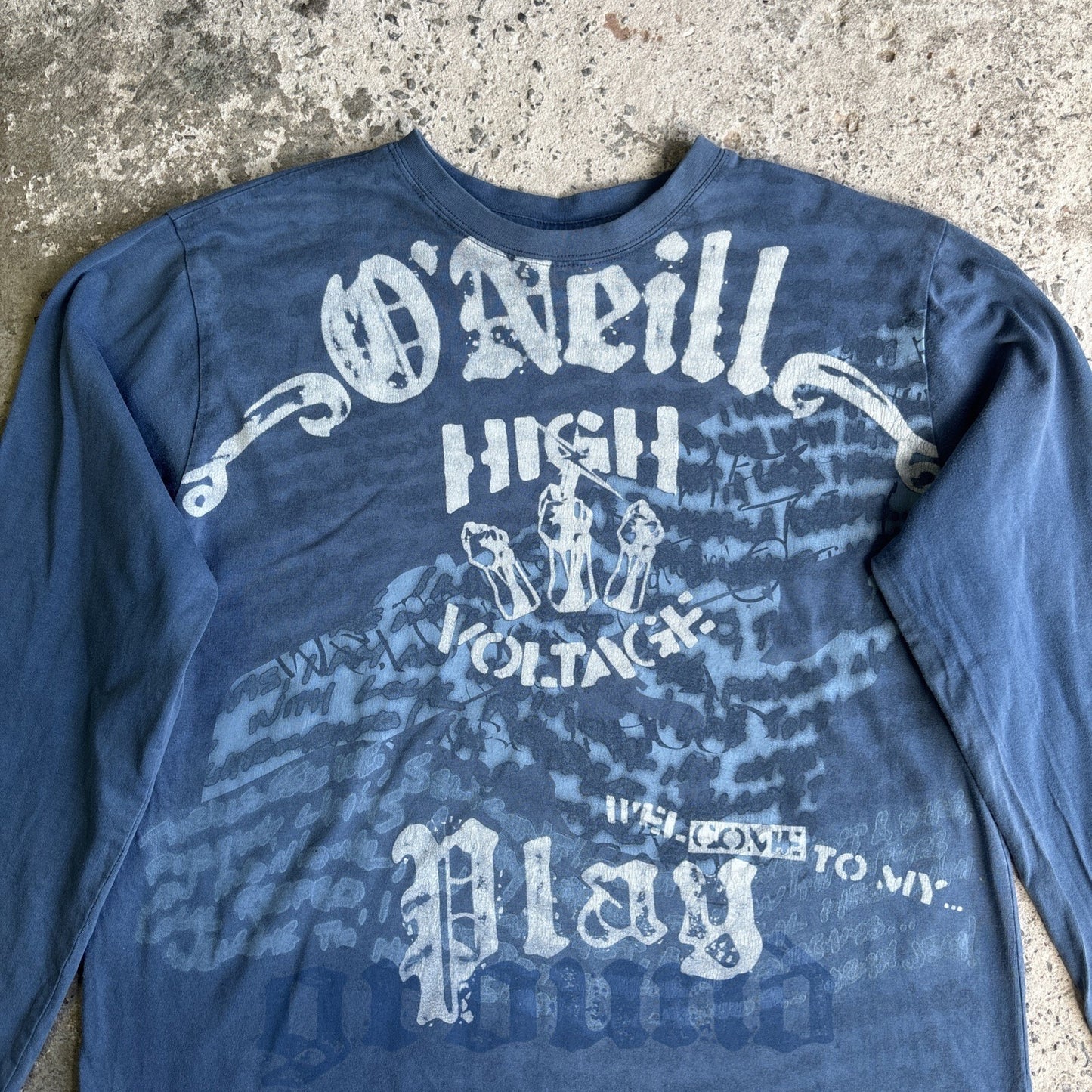 Blue O’Neil Y2K Graffiti Print Long-Sleeve T-Shirt | Size M
