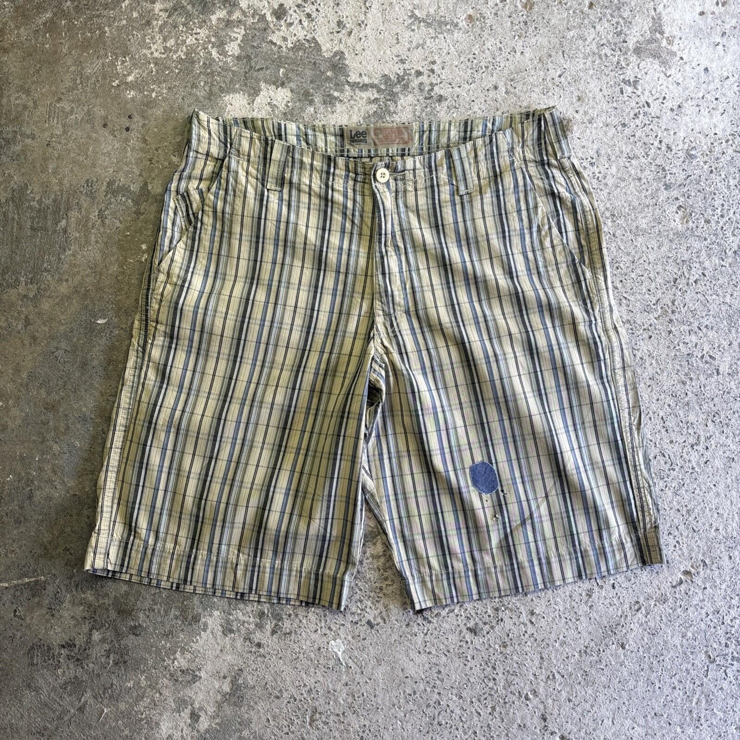 Green & Blue Checkered Lee Cotton Shorts | W36"