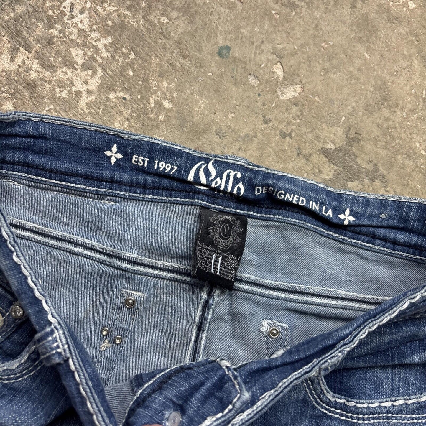 Blue Denim Cello Y2K Women’s Shorts With Studded Pockets | Size 12