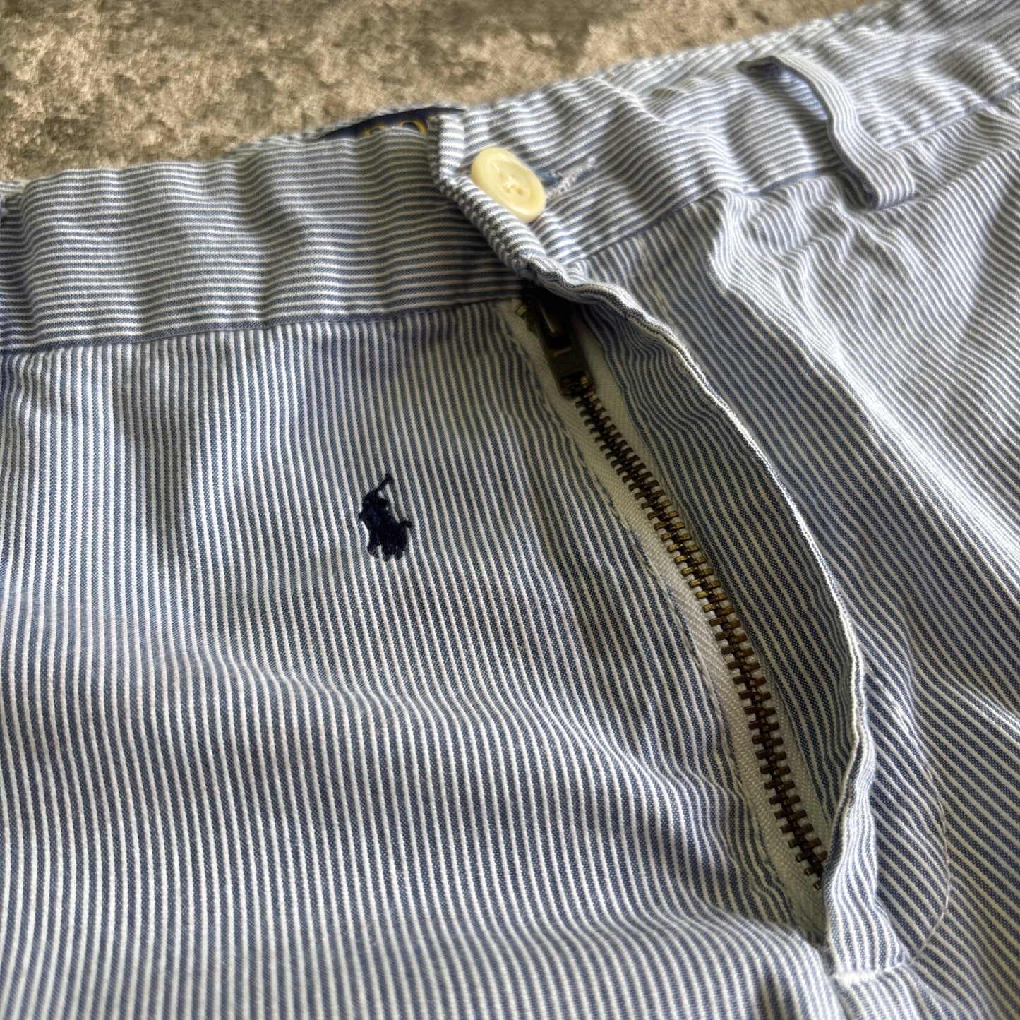 Blue & White Striped Ralph Lauren Logo Embroidered Shorts | W30"