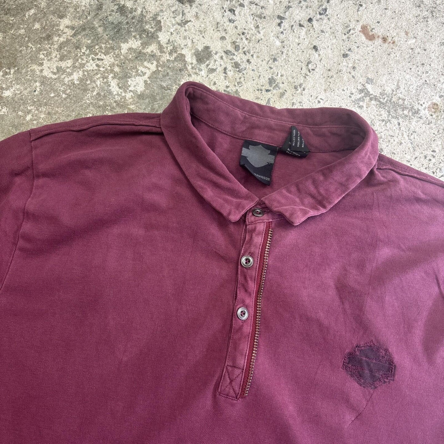 Y2K Burgundy Harley Davidson Polo Shirt | Size XL