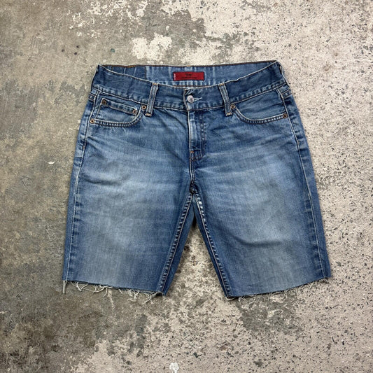 Textured Blue Women’s Levis 557 Cut Off Jean Shorts | W30"