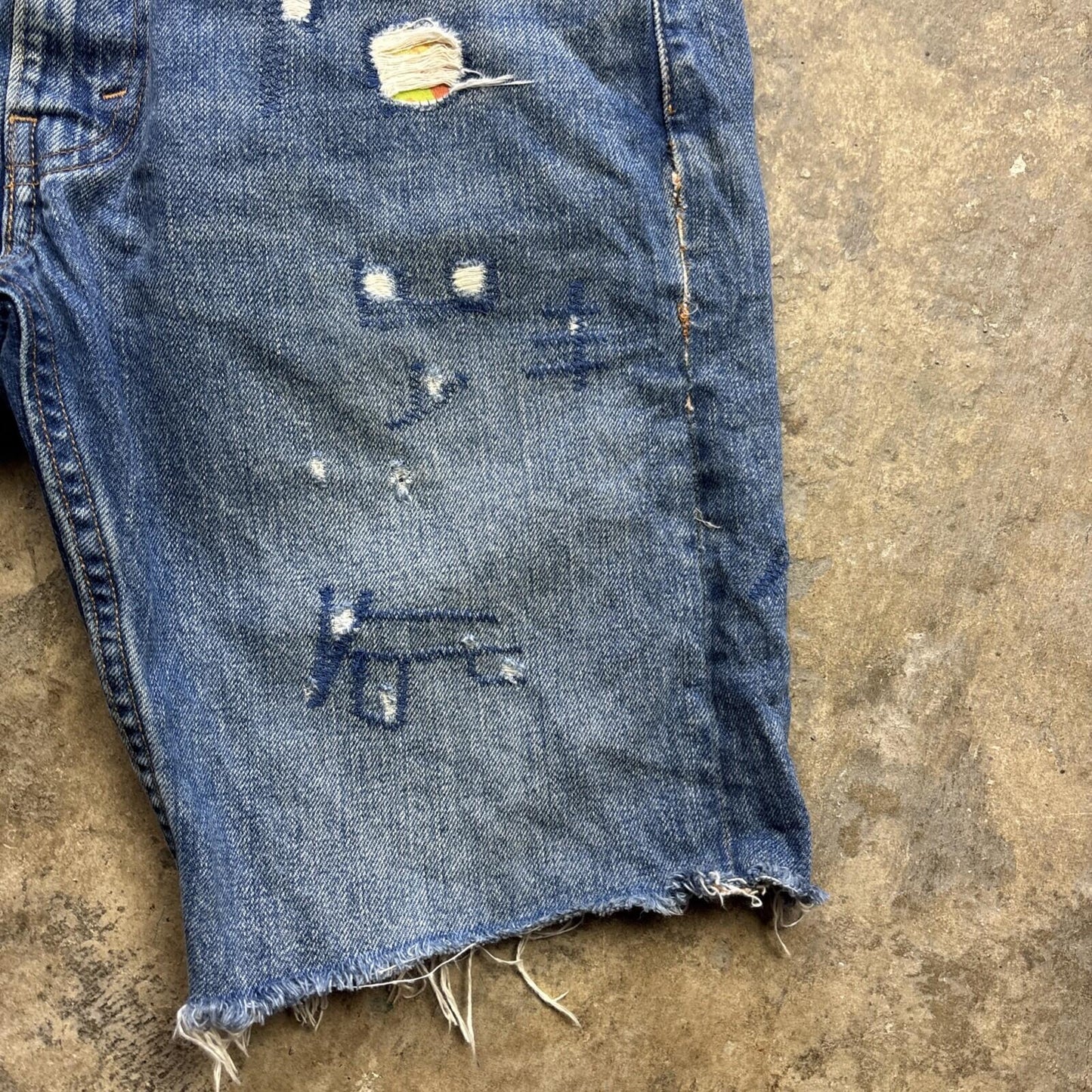 Distressed Levi’s 505 Blue Denim Cut Off Shorts - W30