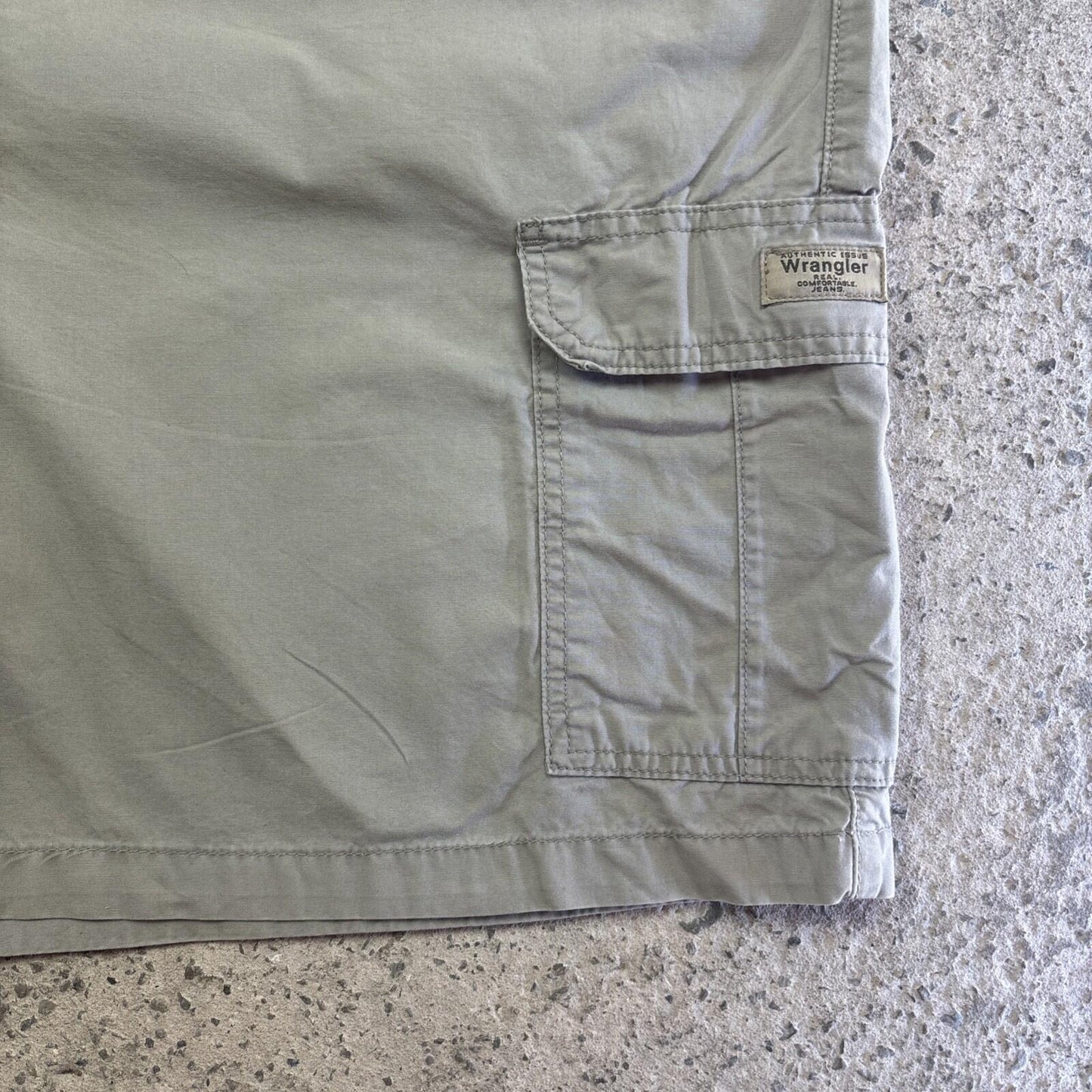 Khaki Green Wrangler Cargo Shorts | W46"
