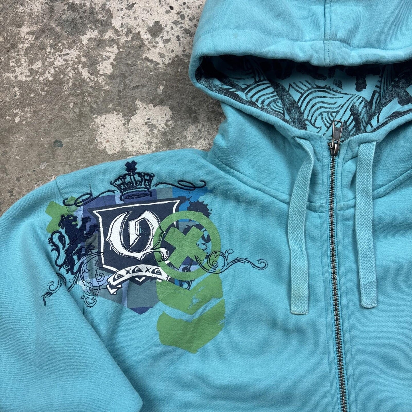 Blue Quiksilver Y2K Graphic Full Zip Hoodie | Size L