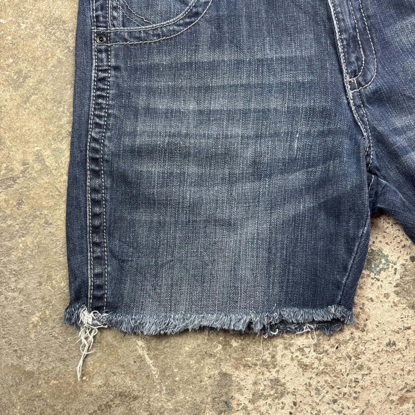 Textured Blue Denim Wrangler Cut Off Jean Shorts | W32"