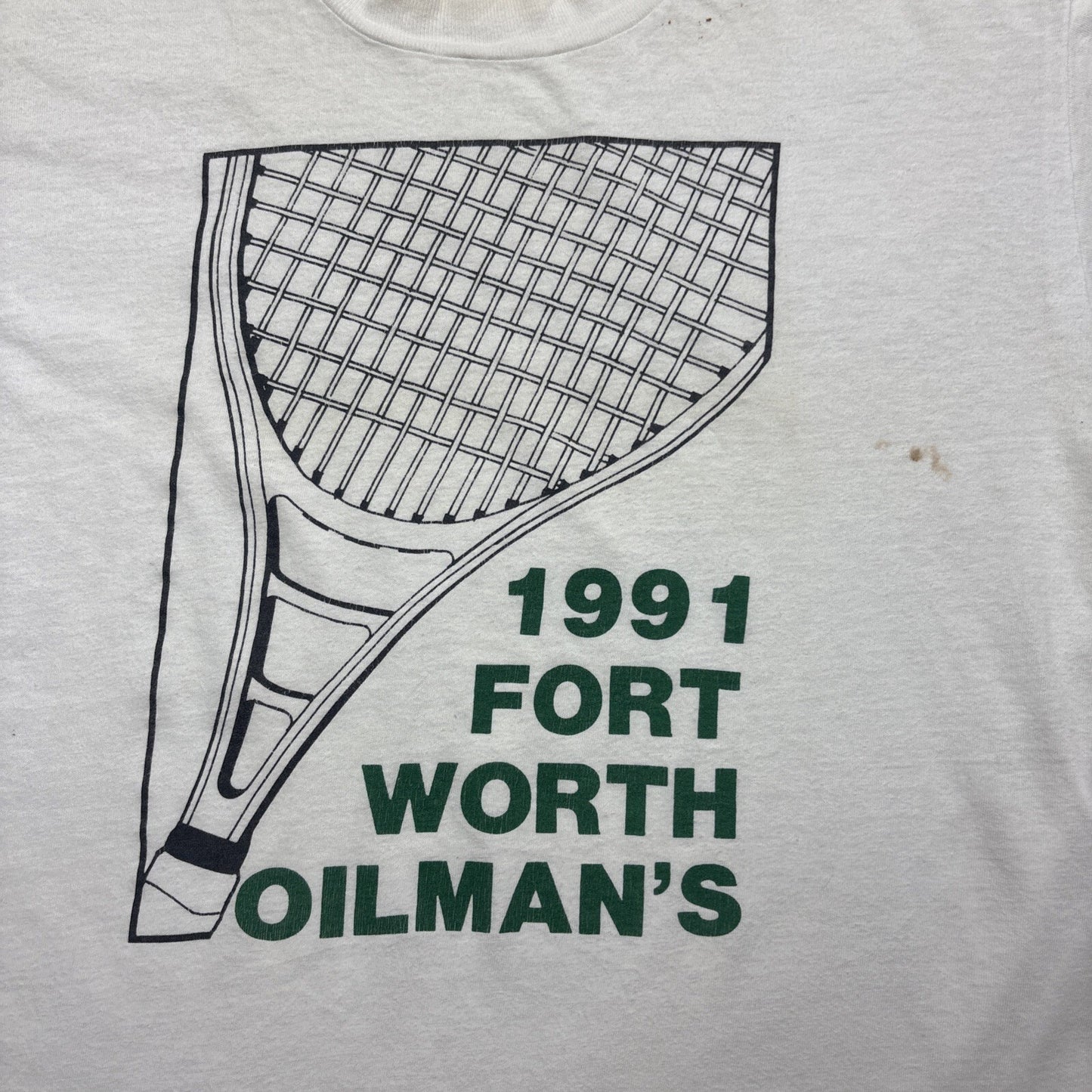 Vintage White Graphic Tennis Single Stitch T-Shirt | Size: L