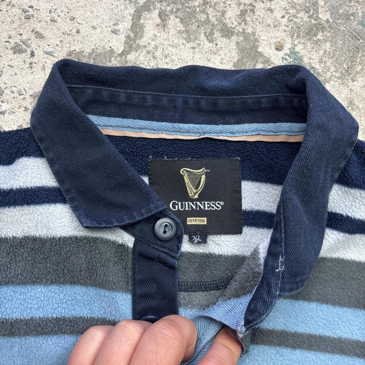 Striped Guinness Fleece Polo Shirt - XL
