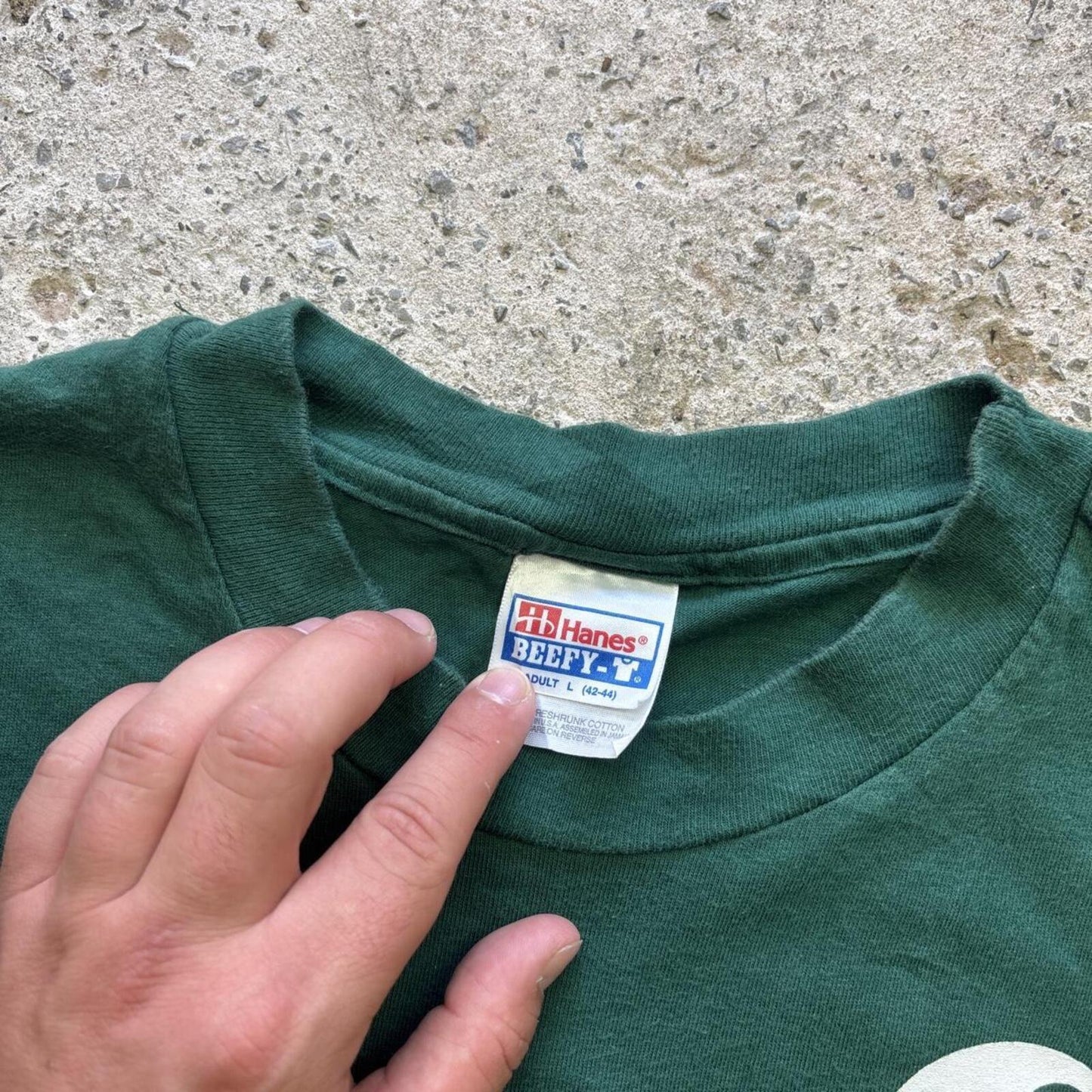 Vintage Green ‘Jointed Cue’ single stitch Hanes Beefy t-shirt - L