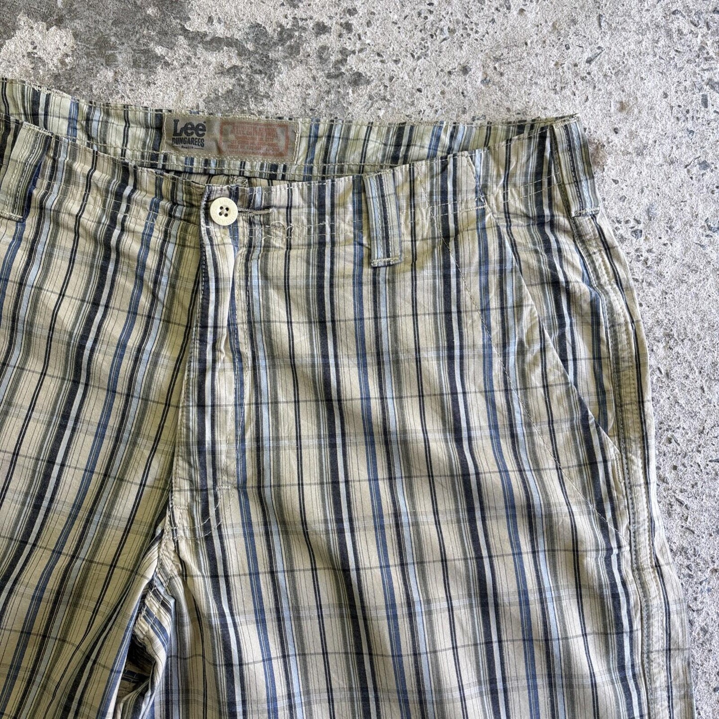 Green & Blue Checkered Lee Cotton Shorts | W36"