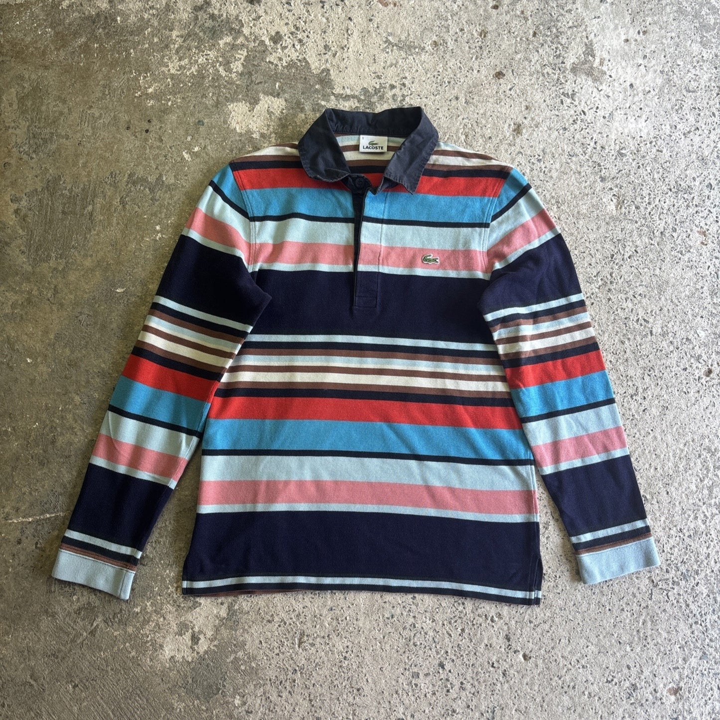 Multi-Coloured Striped Lacoste Long-Sleeve Polo Shirt  | Size S