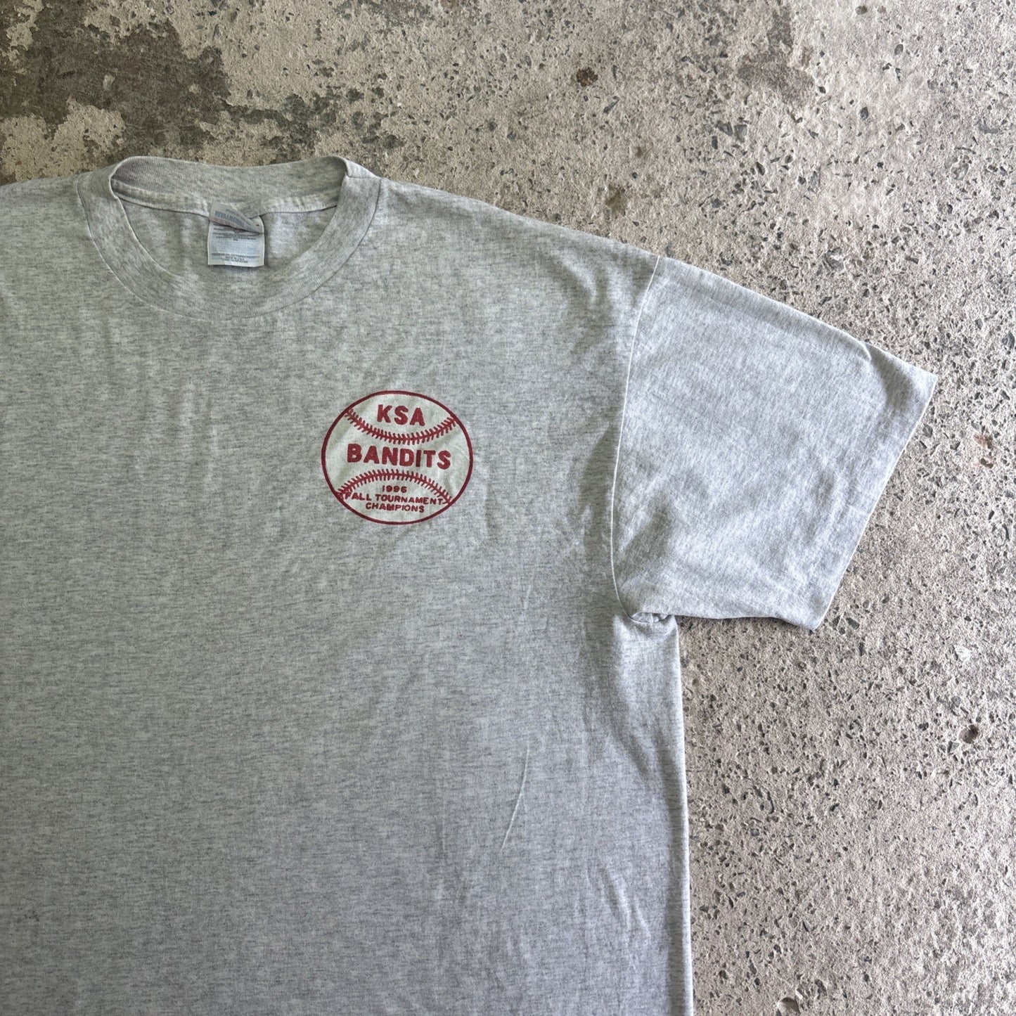 Vintage 90s Grey Graphic Baseball Single Stitch T-shirt | Size: XL