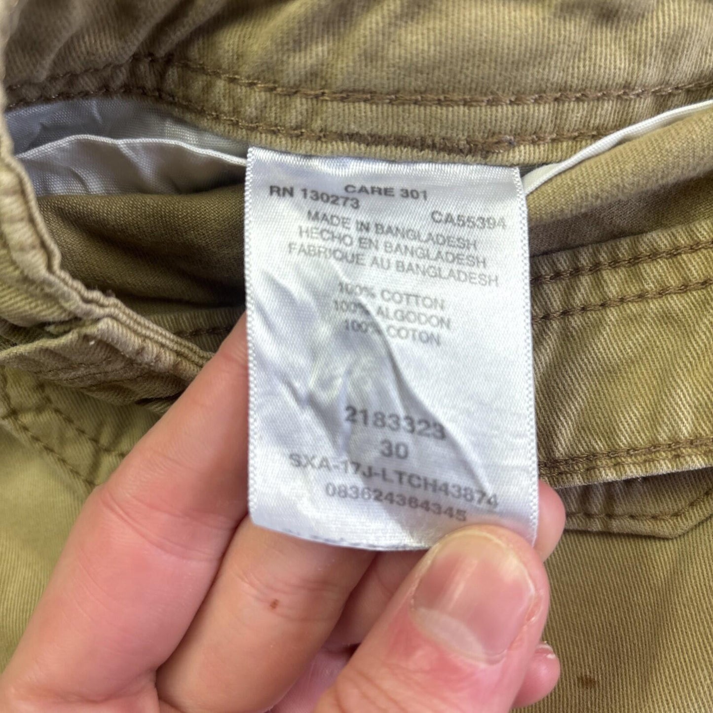 Khaki Green Cotton Lee Cargo Shorts | W30