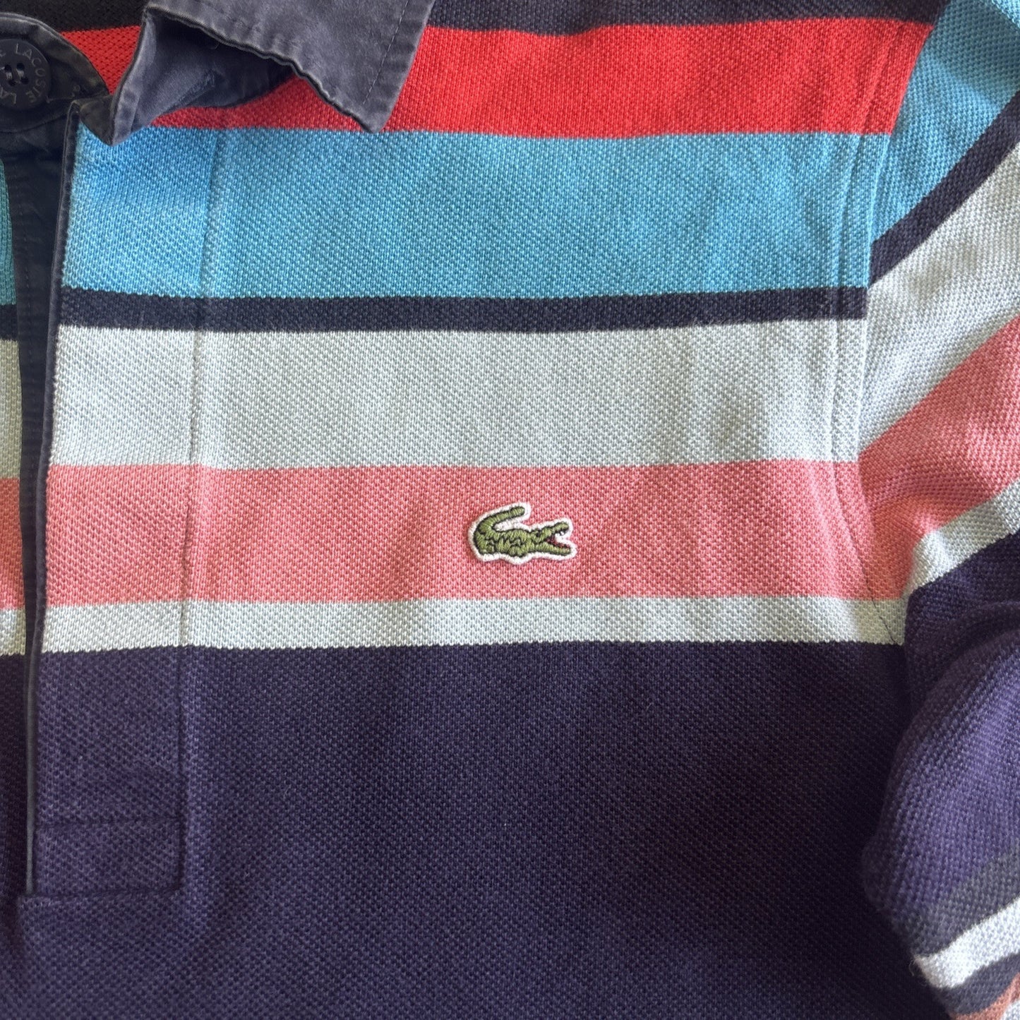 Multi-Coloured Striped Lacoste Long-Sleeve Polo Shirt  | Size S