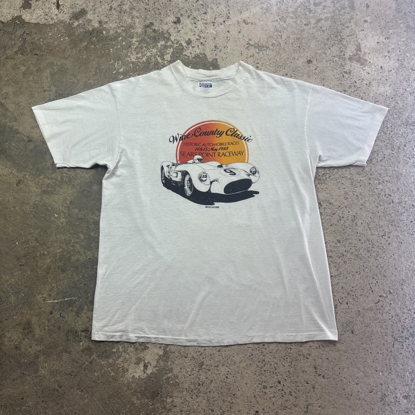Vintage White Racing Groahic Hanes T-shirt | Size XL