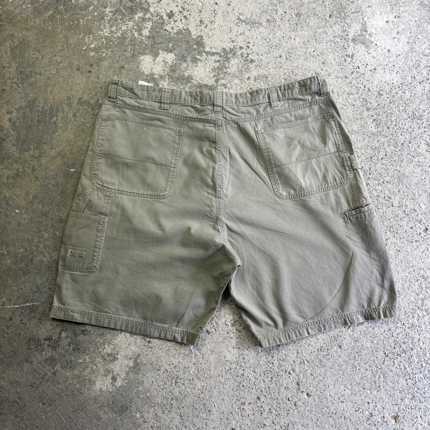 Khaki Green Cotton Wrangler Carpenter Shorts | W42