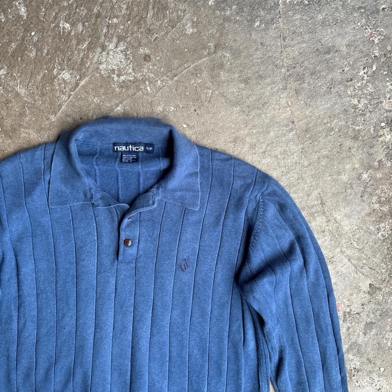 Blue Nautica Knit Long-Sleeve Polo Shirt - S