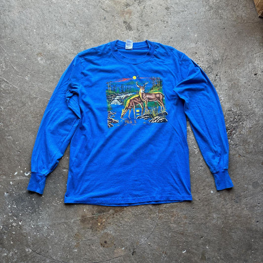Vintage Blue Graphic Long-Sleeve T-Shirt