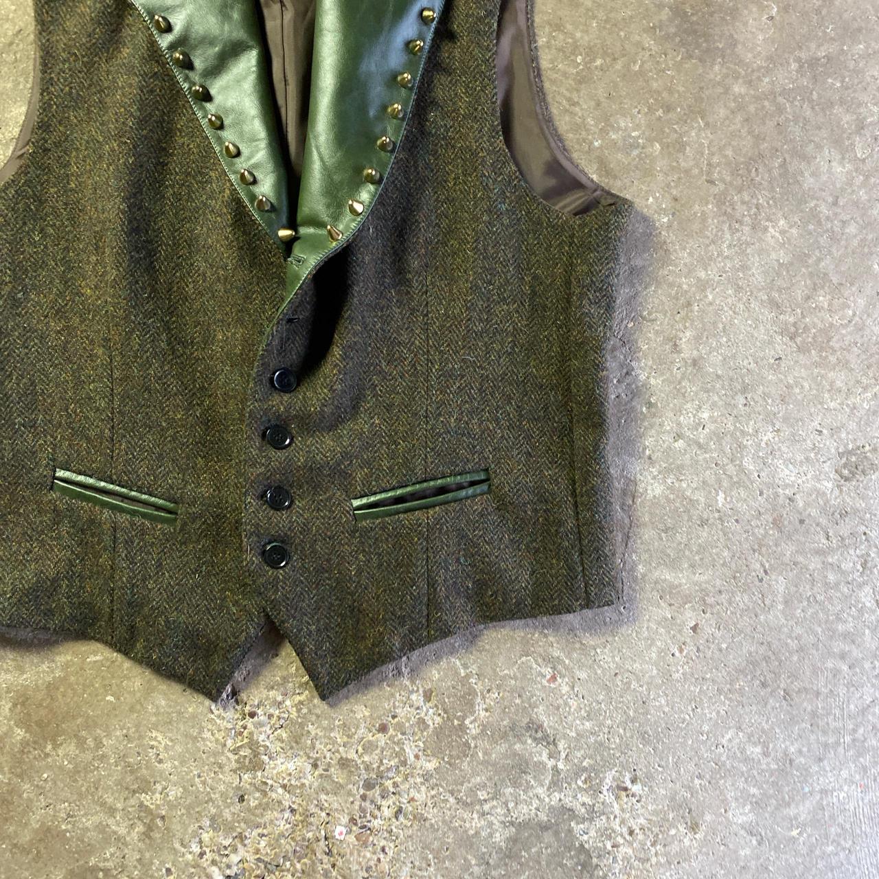 Olive Green Herringbone Tweed Waistcoat