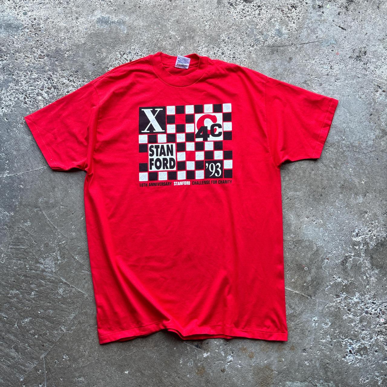 90s single-stitch red graphic tee with Stanford University print - XL
