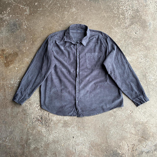 Vintage Grey Corduroy Button Up Long Sleeve Shirt - 3XL