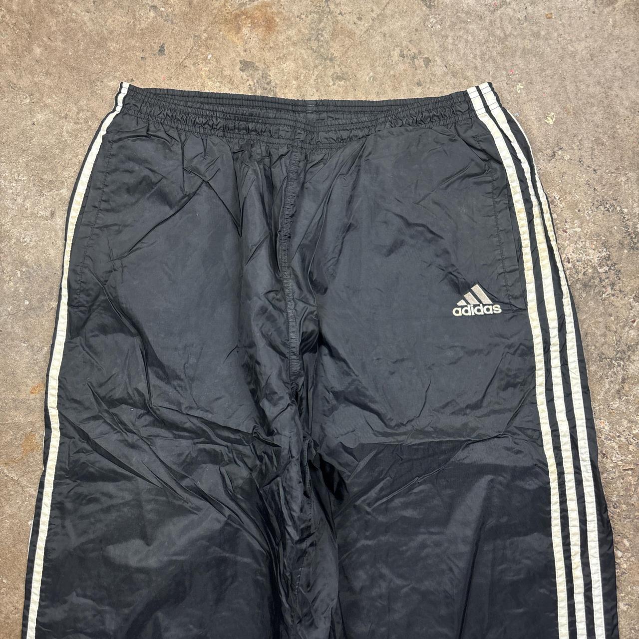 90s Adidas black track pants with white stripes