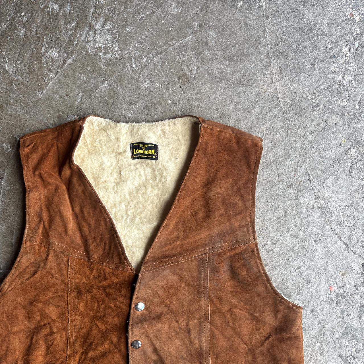 Brown Leather Longhorn Western Vest - M