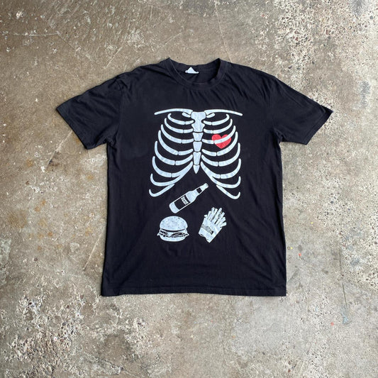 Black Skeleton Graphic Beer T-Shirt - L