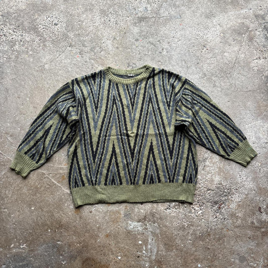 Khaki, blue and black knitted jumper